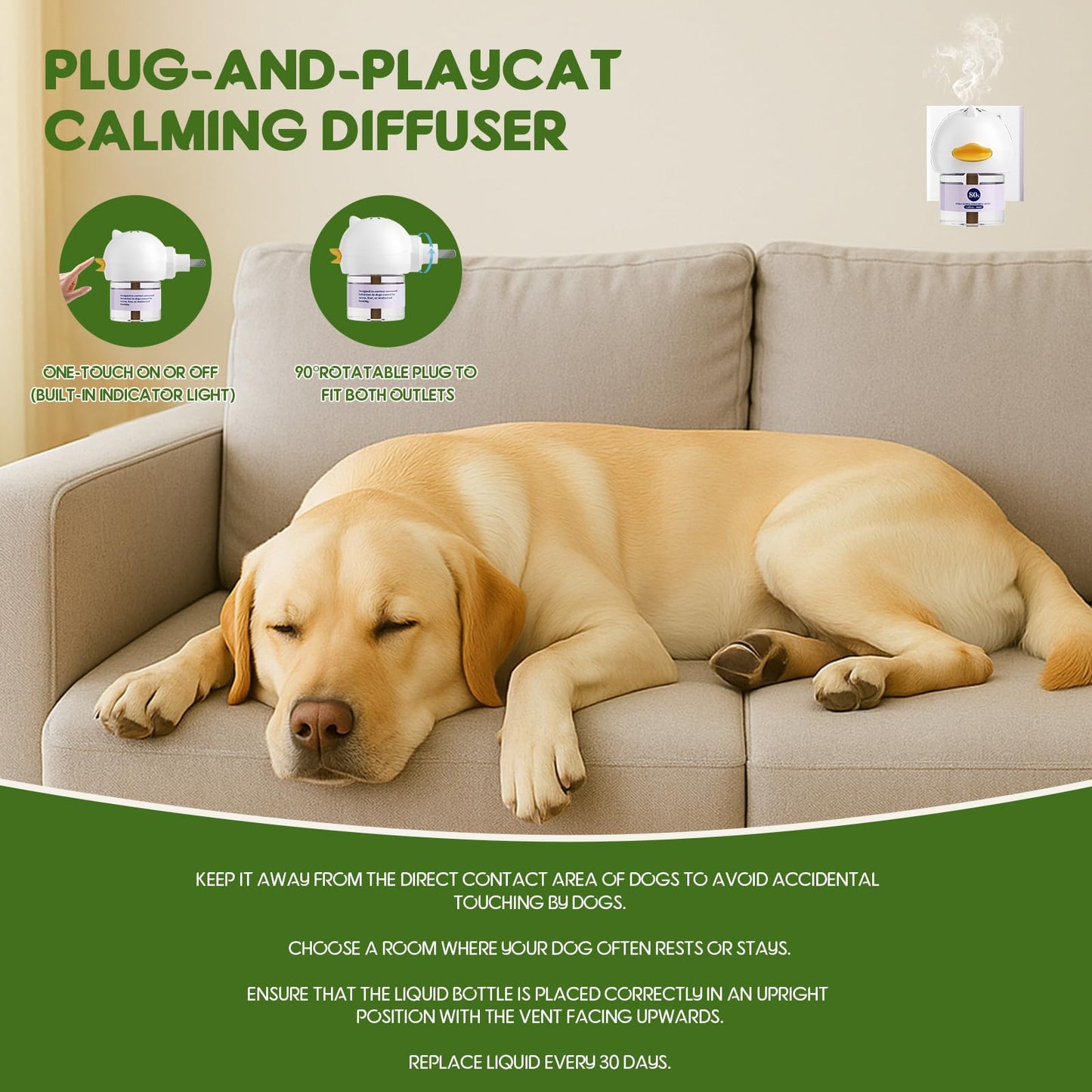 80S Pheromone Diffuser for Dogs, Dog Calming Pheromone Plug Diffuser, 30 Days Continuous Stress & Anxiety Relief for Dogs, Barking, Fear of Fireworks & Thunderstorms