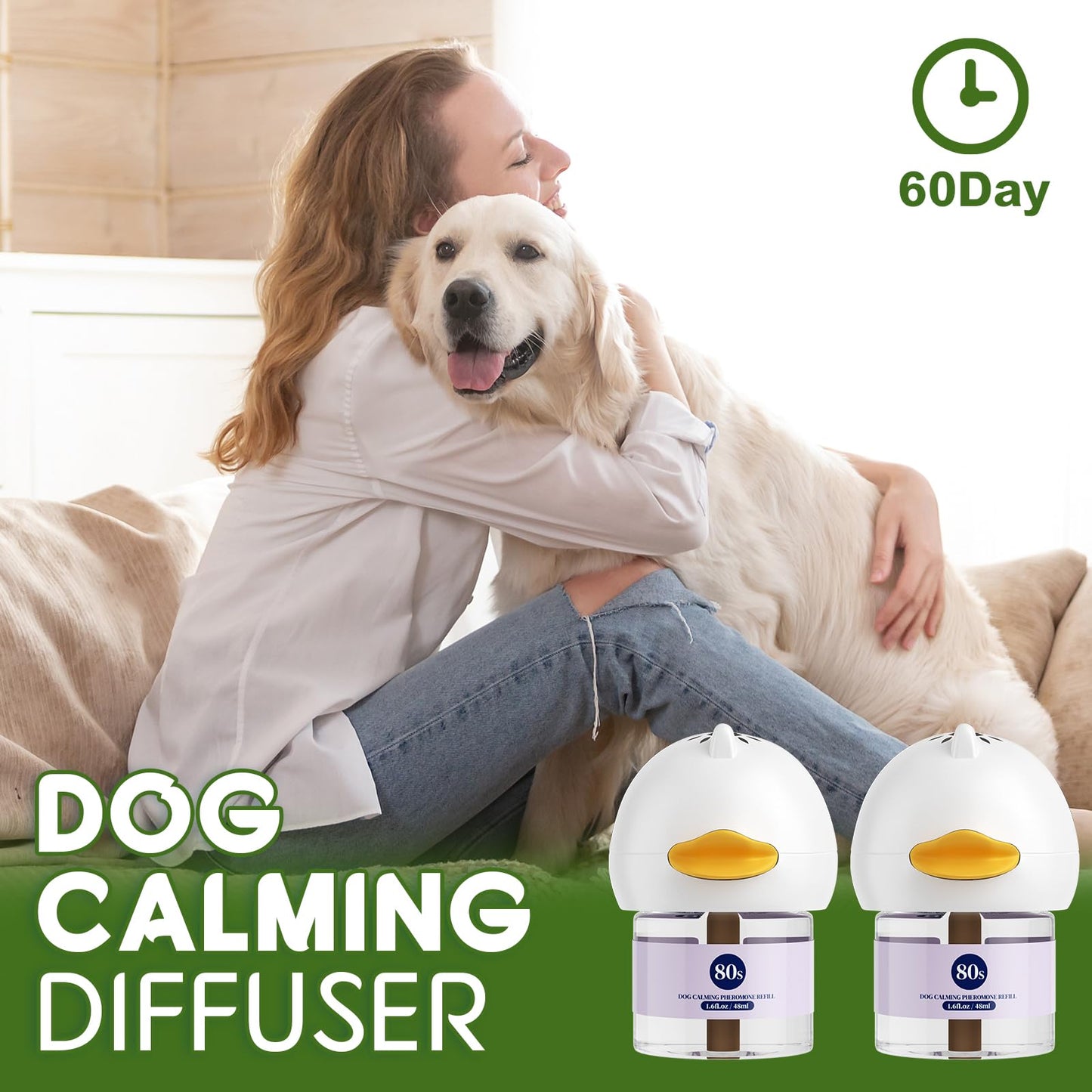 80S Pheromone Diffuser for Dogs, Dog Calming Pheromone Plug Diffuser, 30 Days Continuous Stress & Anxiety Relief for Dogs, Barking, Fear of Fireworks & Thunderstorms