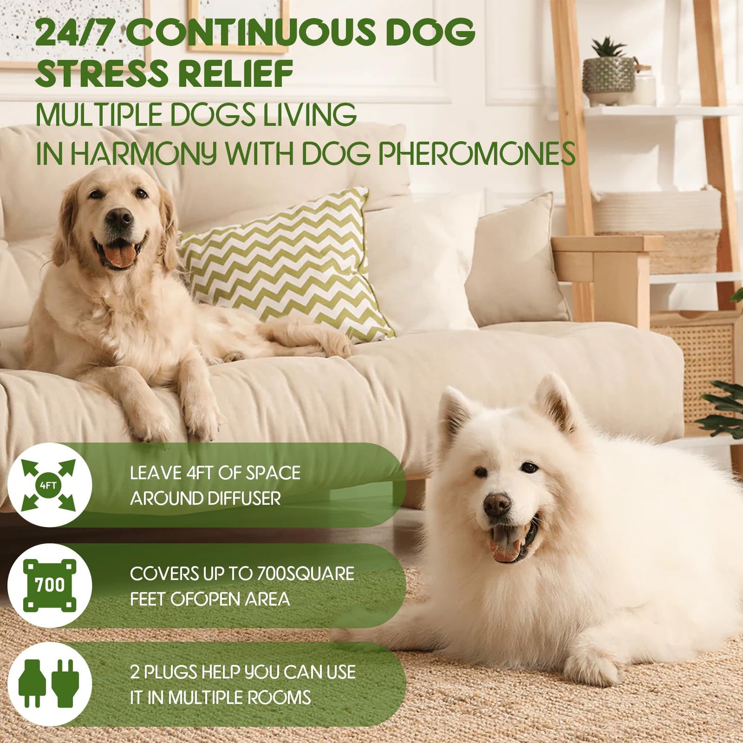 80S Pheromone Diffuser for Dogs, Dog Calming Pheromone Plug Diffuser, 30 Days Continuous Stress & Anxiety Relief for Dogs, Barking, Fear of Fireworks & Thunderstorms