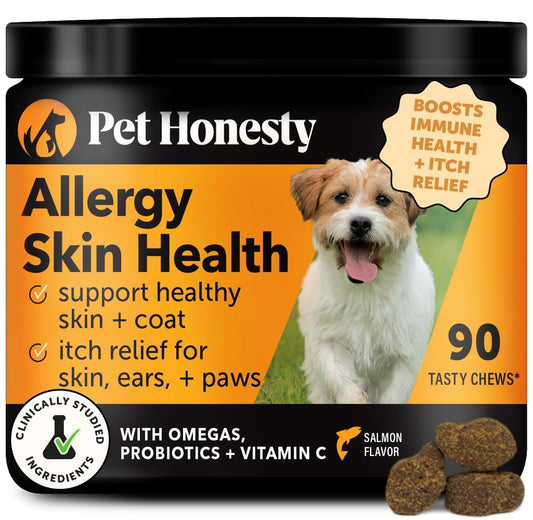 Allergy Skin Health - Allergy Itch Relief, Fish Oil for Dogs, Probiotics for Healthy Skin, Shiny Coats, Helps Reduce Normal Shedding, Soft Chews for Healthy Skin & Coat - 90 Ct (Salmon)