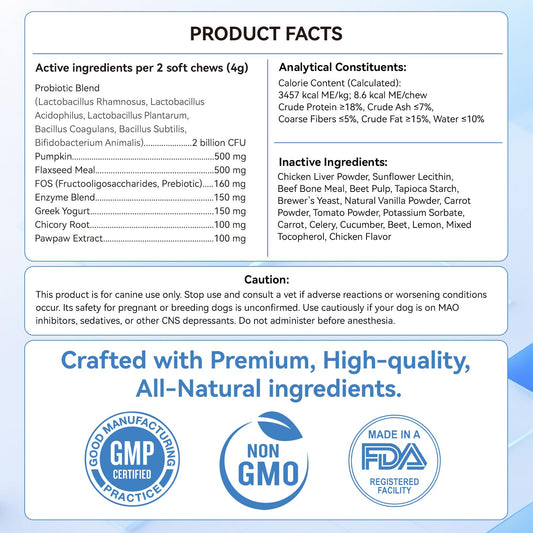 200 PCS Probiotics for Dogs - Dog Probiotic Chews for Gut Health, Digestive Support & Itchy Skin Relief Pet Diarrhea Gas Treatment - Probiotics, Digestive Enzymes, Prebiotics, Pumpkin
