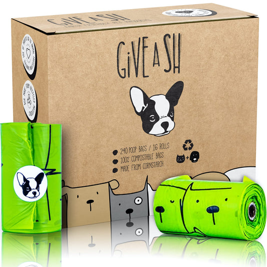 100% Certified Home Compostable Dog Poop Bags - 10% to Charity - ASTM D6400 & EN 13432 Compliant - 240 x Plant Based Compostable Poop Bags (16 Rolls)