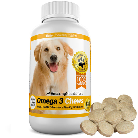 Amazing Omega 3 for Dogs - Omega 3 Fish Oil for Dogs Supplement for Itchy Skin Relief for Dry Skin and Hot Spots and Shedding Coat with EPA and DHA Fatty Acids - 120 Bacon Flavor Chews